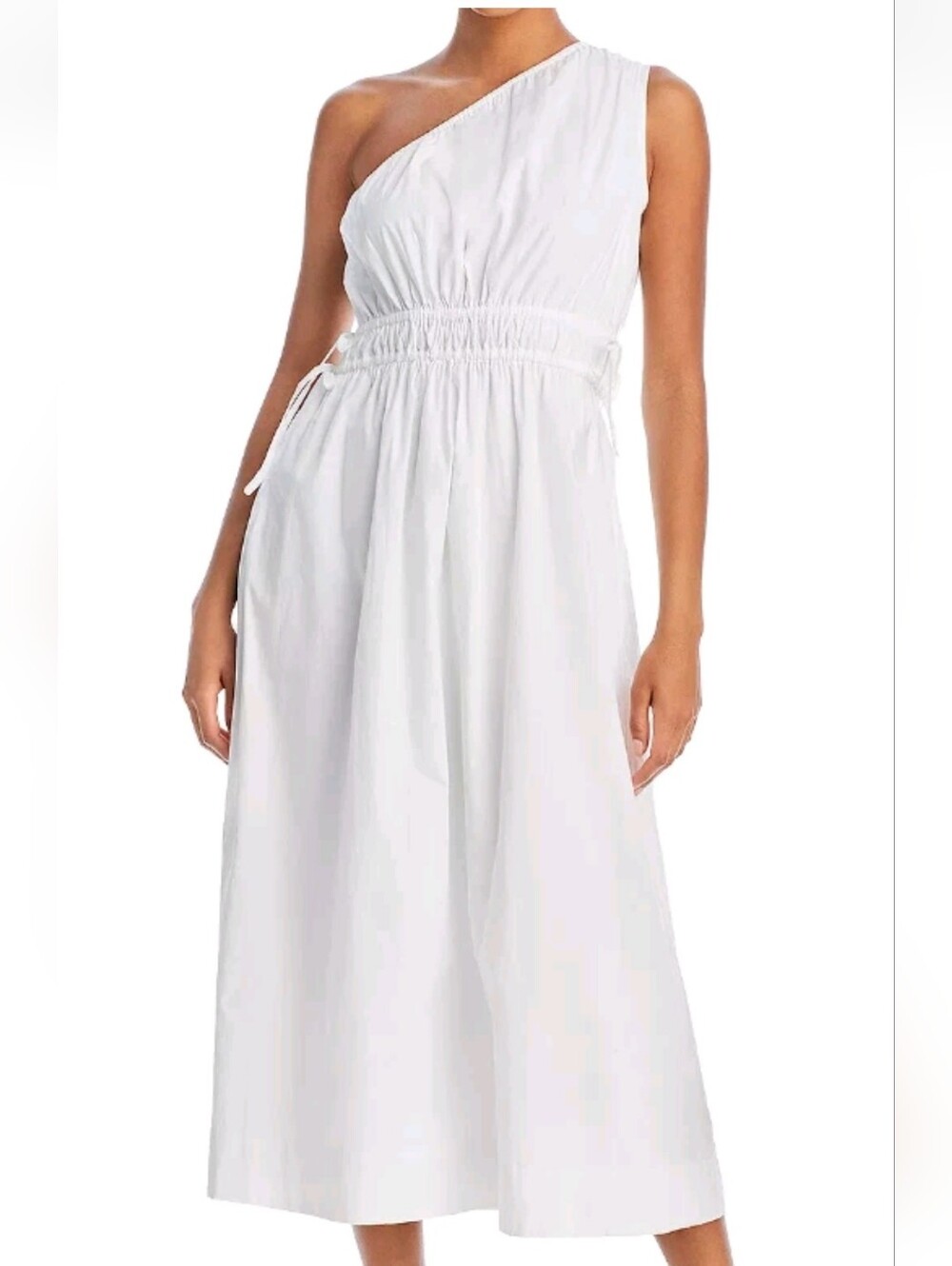 Faithful the Brand La Ora One Shoulder Cotton Midi Dress 6 White Slits Grecian